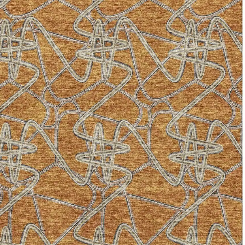 Terra Cotta Ivory And Gray Geometric Washable Area Rug With UV Protection Photo 3