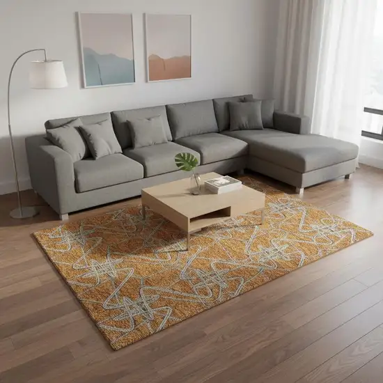 Terra Cotta Ivory And Gray Geometric Washable Area Rug With UV Protection Photo 2