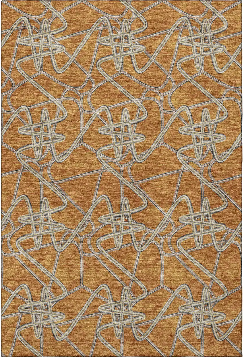 Terra Cotta Ivory And Gray Geometric Washable Area Rug With UV Protection Photo 3