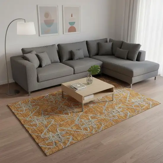 Terra Cotta Ivory And Gray Geometric Washable Area Rug With UV Protection Photo 2