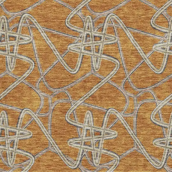 Terra Cotta Ivory And Gray Geometric Washable Area Rug With UV Protection Photo 2