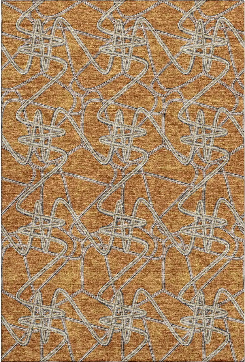 Terra Cotta Ivory And Gray Geometric Washable Area Rug With UV Protection Photo 1