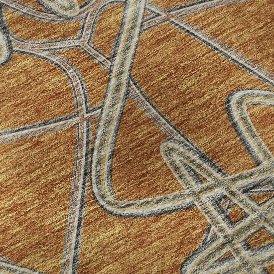 Terra Cotta Ivory And Gray Geometric Washable Area Rug With UV Protection Photo 9