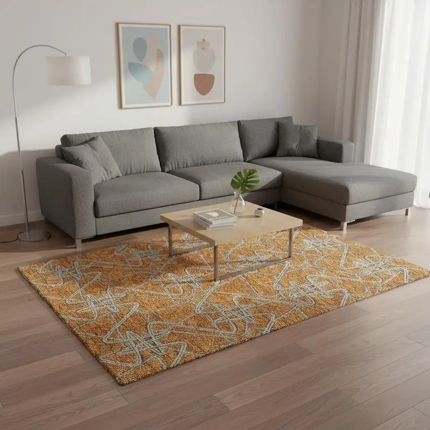 Terra Cotta Ivory And Gray Geometric Washable Area Rug With UV Protection Photo 2