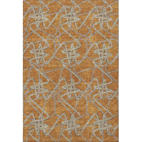 Terra Cotta Ivory And Gray Geometric Washable Area Rug With UV Protection Photo 3