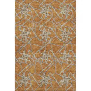 Photo of Terra Cotta Ivory And Gray Geometric Washable Area Rug With UV Protection