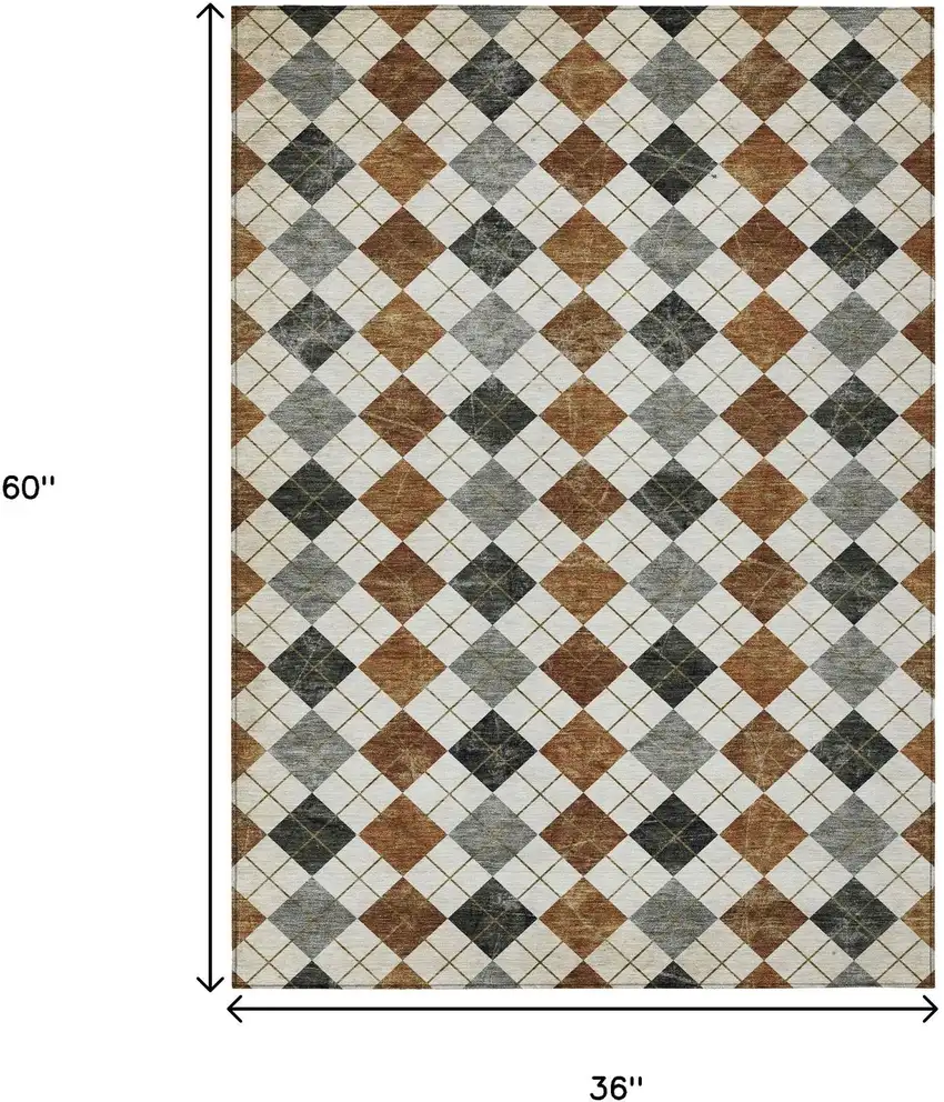Terra Cotta Ivory And Gray Geometric Washable Indoor Outdoor Area Rug Photo 3