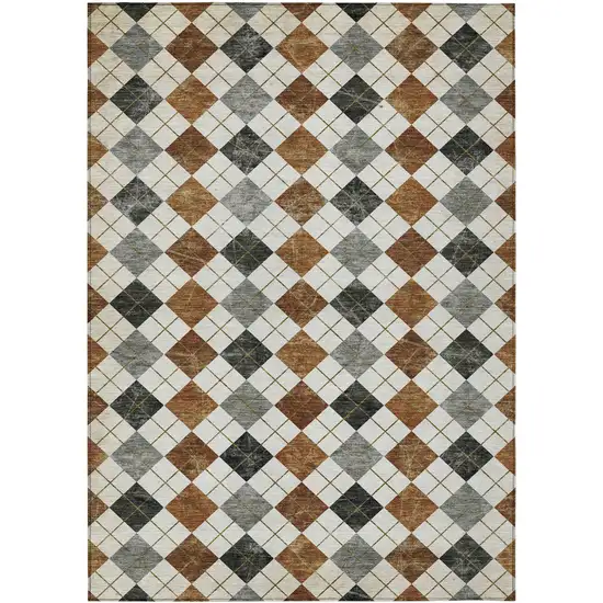 Terra Cotta Ivory And Gray Geometric Washable Indoor Outdoor Area Rug Photo 2