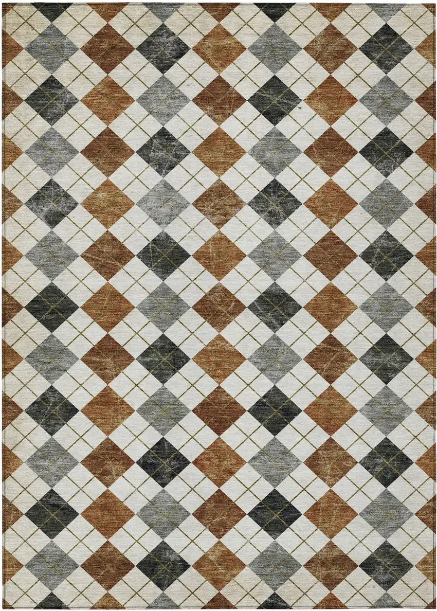 Terra Cotta Ivory And Gray Geometric Washable Indoor Outdoor Area Rug Photo 2