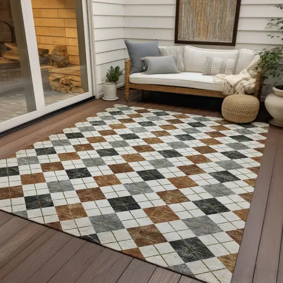 Terra Cotta Ivory And Gray Geometric Washable Indoor Outdoor Area Rug Photo 9