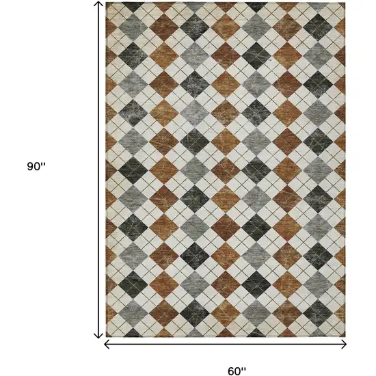 Terra Cotta Ivory And Gray Geometric Washable Indoor Outdoor Area Rug Photo 3