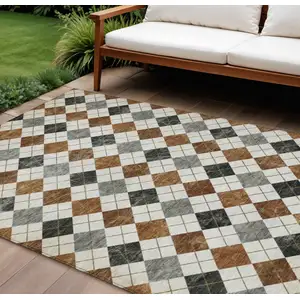 Photo of Terra Cotta Ivory And Gray Geometric Washable Indoor Outdoor Area Rug