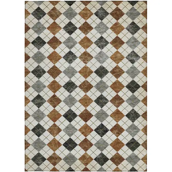 Terra Cotta Ivory And Gray Geometric Washable Indoor Outdoor Area Rug Photo 5
