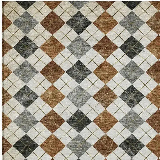 Terra Cotta Ivory And Gray Geometric Washable Indoor Outdoor Area Rug Photo 4