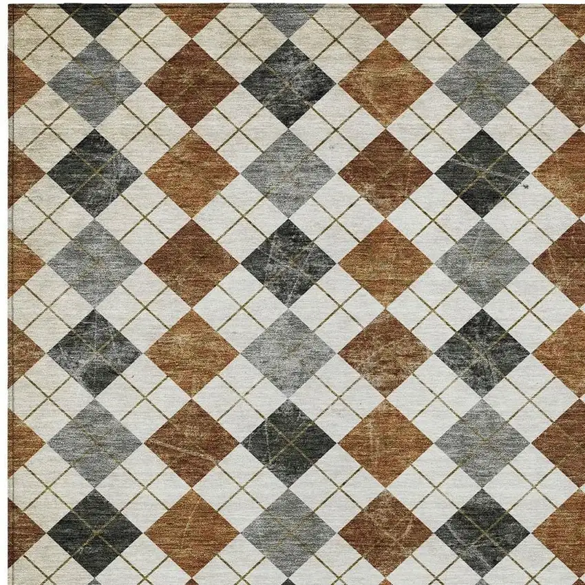 Terra Cotta Ivory And Gray Geometric Washable Indoor Outdoor Area Rug Photo 4