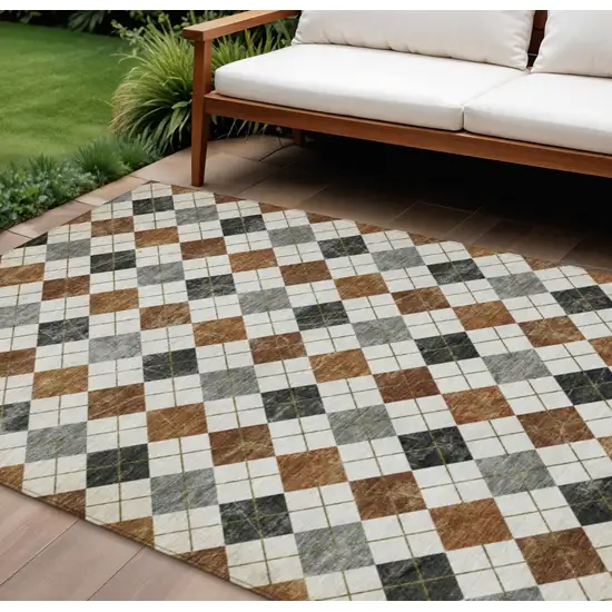Terra Cotta Ivory And Gray Geometric Washable Indoor Outdoor Area Rug Photo 1