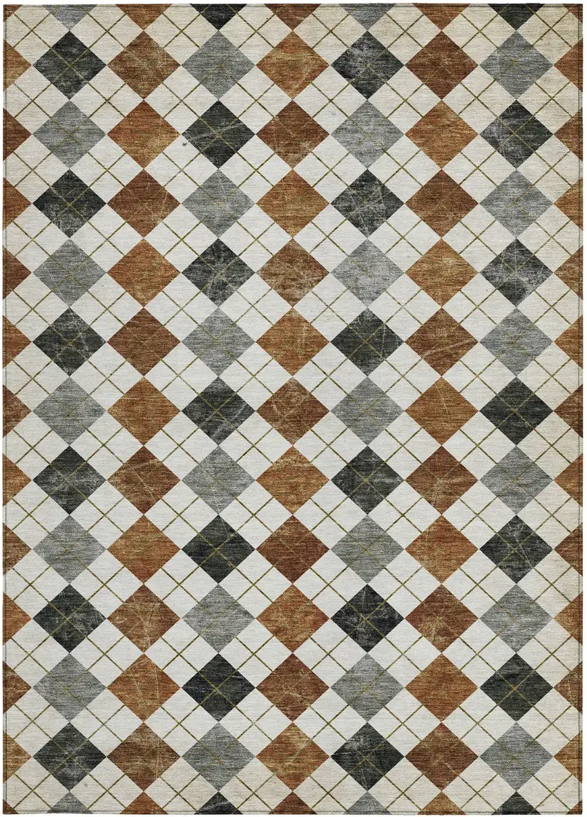Terra Cotta Ivory And Gray Geometric Washable Indoor Outdoor Area Rug Photo 4
