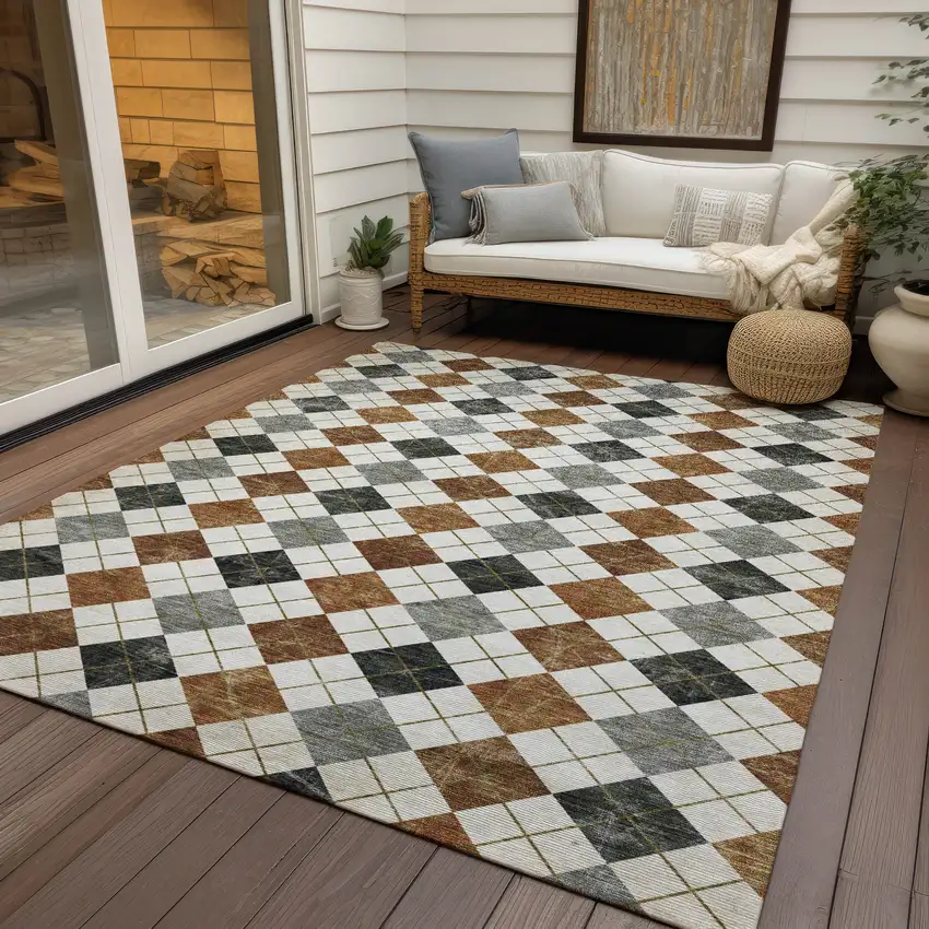 Terra Cotta Ivory And Gray Geometric Washable Indoor Outdoor Area Rug Photo 9