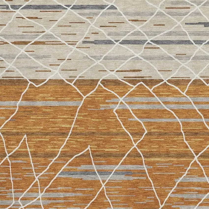 Terra Cotta Ivory And Gray Striped Washable Area Rug With UV Protection Photo 2