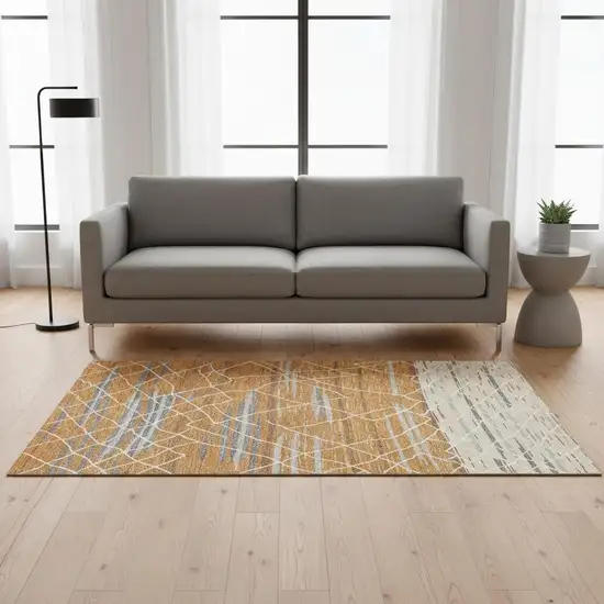 Terra Cotta Ivory And Gray Striped Washable Area Rug With UV Protection Photo 2