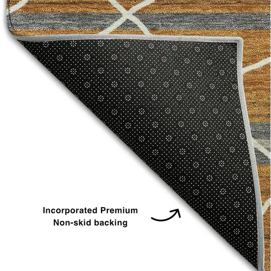 Terra Cotta Ivory And Gray Striped Washable Area Rug With UV Protection Photo 6