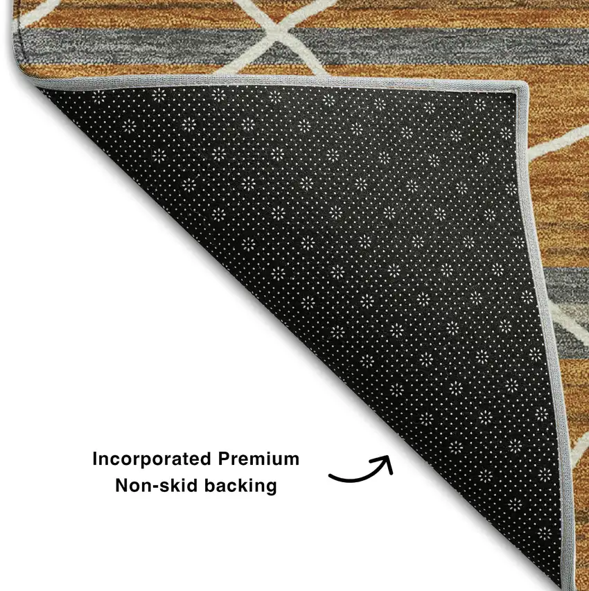 Terra Cotta Ivory And Gray Striped Washable Area Rug With UV Protection Photo 6