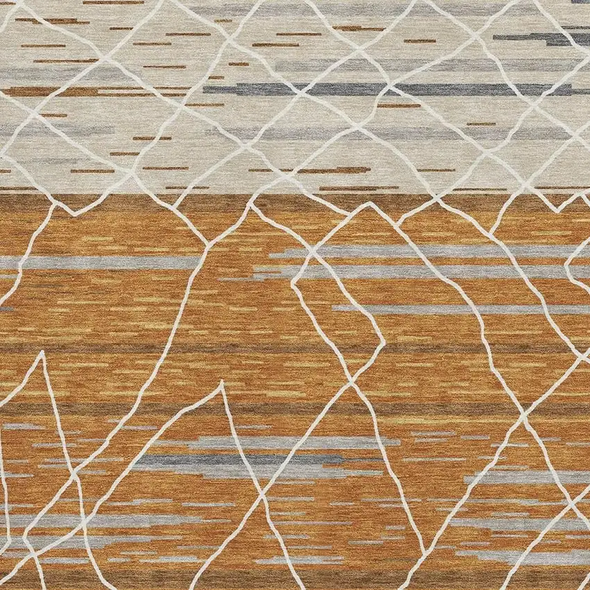 Terra Cotta Ivory And Gray Striped Washable Area Rug With UV Protection Photo 2