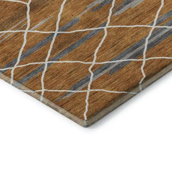 Terra Cotta Ivory And Gray Striped Washable Area Rug With UV Protection Photo 7