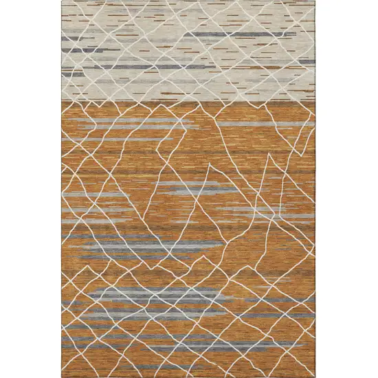 Terra Cotta Ivory And Gray Striped Washable Area Rug With UV Protection Photo 3