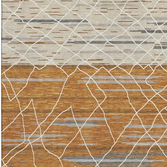 Terra Cotta Ivory And Gray Striped Washable Area Rug With UV Protection Photo 2