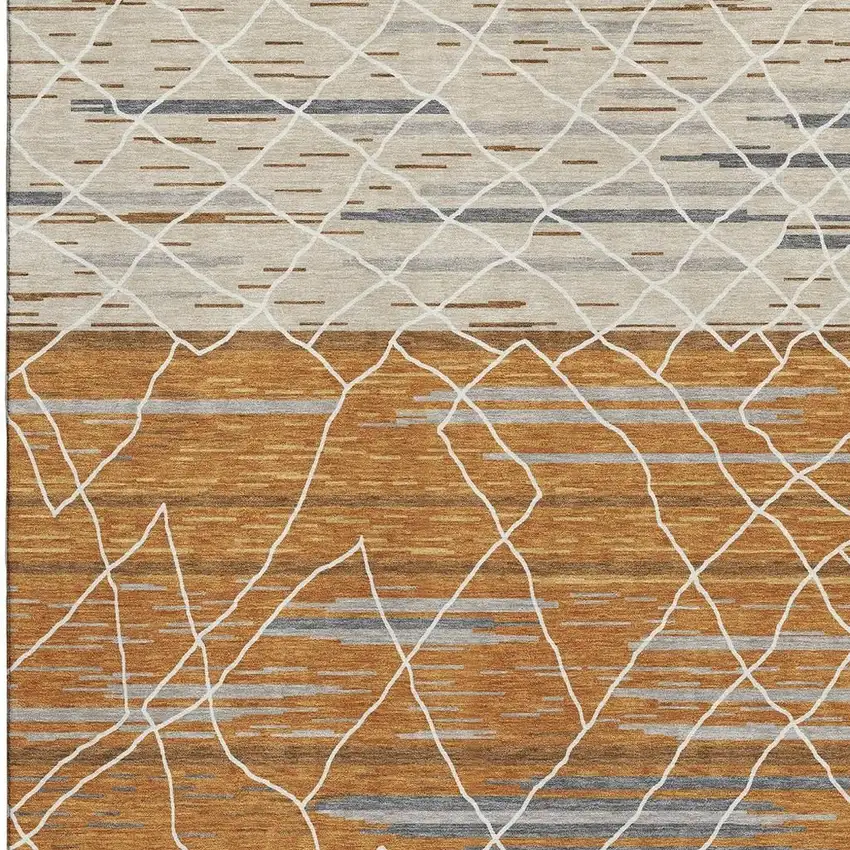 Terra Cotta Ivory And Gray Striped Washable Area Rug With UV Protection Photo 2