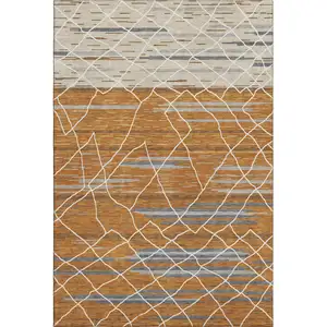 Photo of Terra Cotta Ivory And Gray Striped Washable Area Rug With UV Protection
