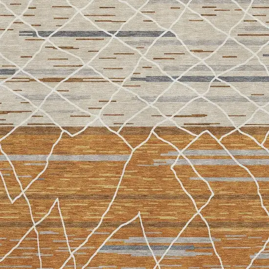 Terra Cotta Ivory And Gray Striped Washable Area Rug With UV Protection Photo 2