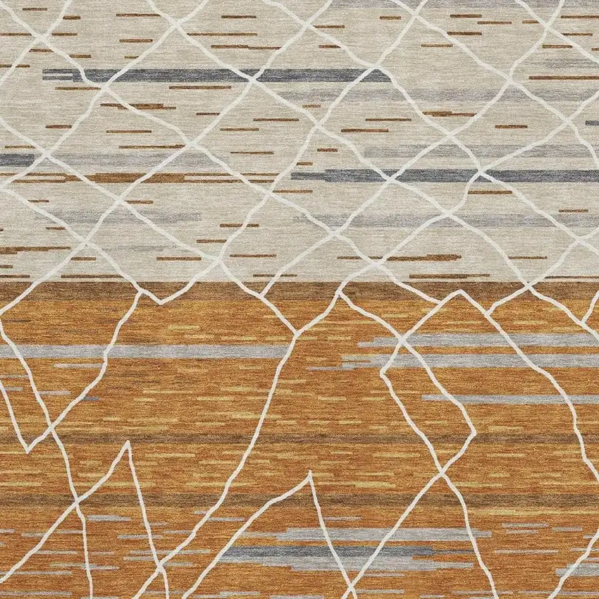 Terra Cotta Ivory And Gray Striped Washable Area Rug With UV Protection Photo 2