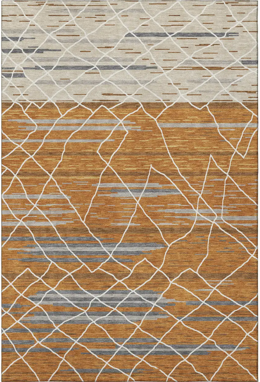 Terra Cotta Ivory And Gray Striped Washable Area Rug With UV Protection Photo 2