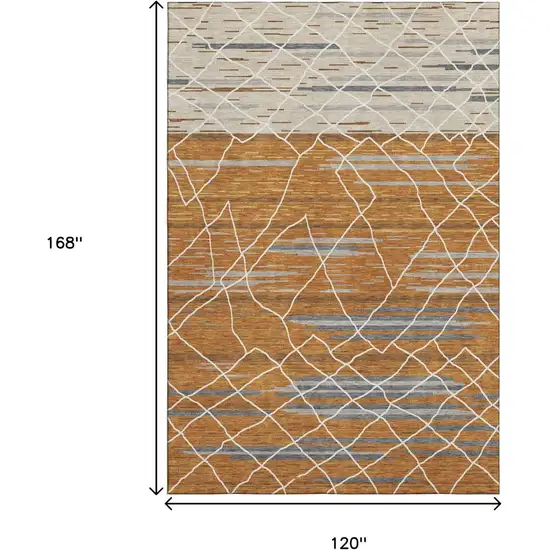 Terra Cotta Ivory And Gray Striped Washable Area Rug With UV Protection Photo 9