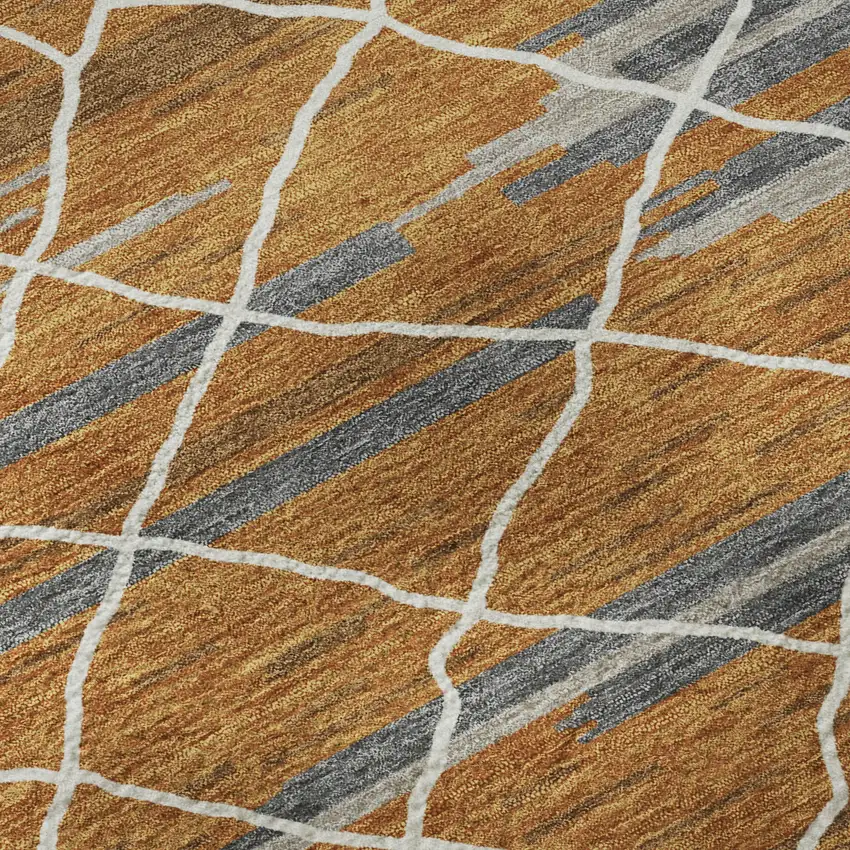 Terra Cotta Ivory And Gray Striped Washable Area Rug With UV Protection Photo 8