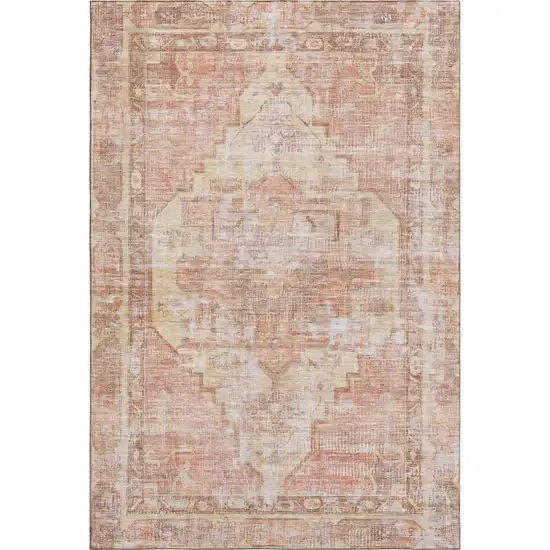 Terra Cotta Ivory And Wheat Oriental Washable Area Rug With UV Protection Photo 1
