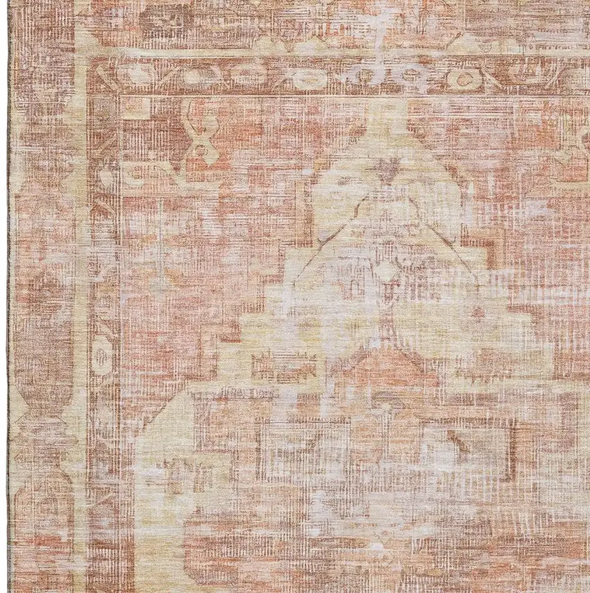 Terra Cotta Ivory And Wheat Oriental Washable Area Rug With UV Protection Photo 2
