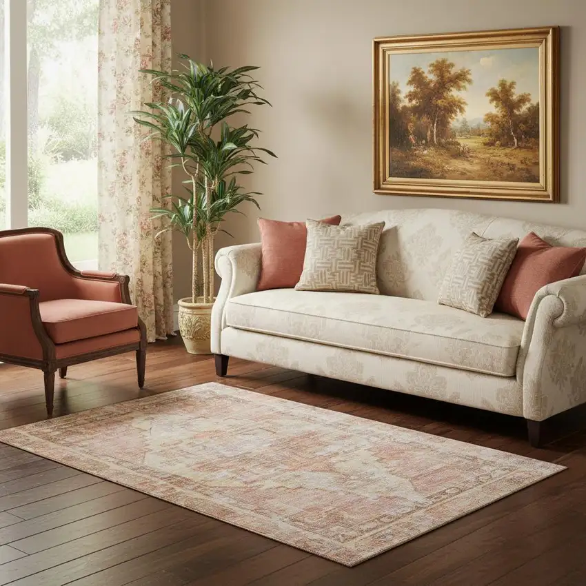 Terra Cotta Ivory And Wheat Oriental Washable Area Rug With UV Protection Photo 2