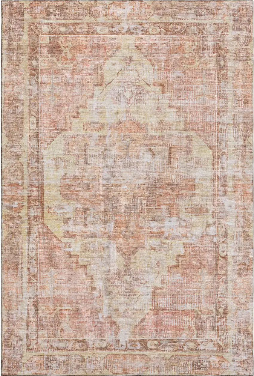 Terra Cotta Ivory And Wheat Oriental Washable Area Rug With UV Protection Photo 1