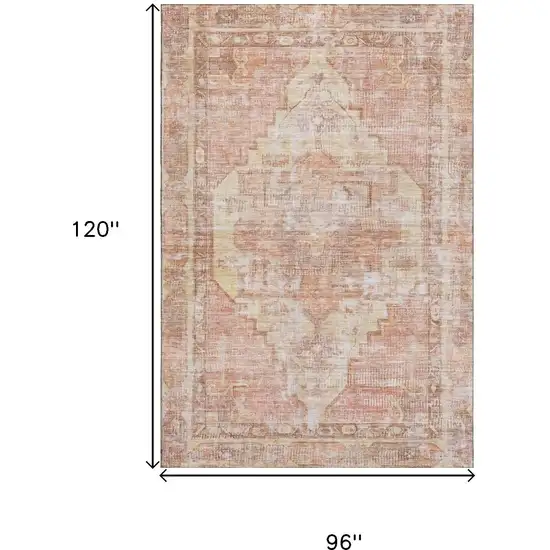 Terra Cotta Ivory And Wheat Oriental Washable Area Rug With UV Protection Photo 9