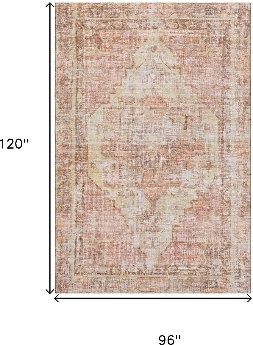 Terra Cotta Ivory And Wheat Oriental Washable Area Rug With UV Protection Photo 9