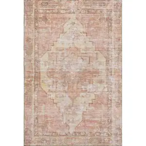 Photo of Terra Cotta Ivory And Wheat Oriental Washable Area Rug With UV Protection