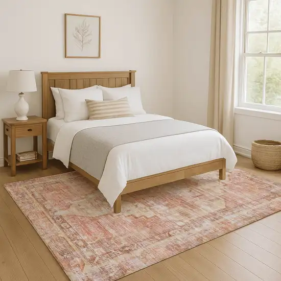 Terra Cotta Ivory And Wheat Oriental Washable Area Rug With UV Protection Photo 5