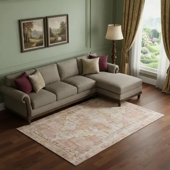 Terra Cotta Ivory And Wheat Oriental Washable Area Rug With UV Protection Photo 2