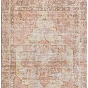 Photo of Terra Cotta Ivory And Wheat Oriental Washable Area Rug With UV Protection