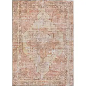 Photo of Terra Cotta Ivory And Wheat Oriental Washable Indoor Outdoor Area Rug