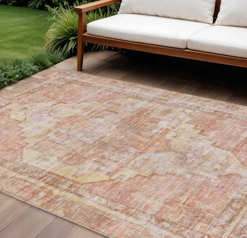 Terra Cotta Ivory And Wheat Oriental Washable Indoor Outdoor Area Rug Photo 2