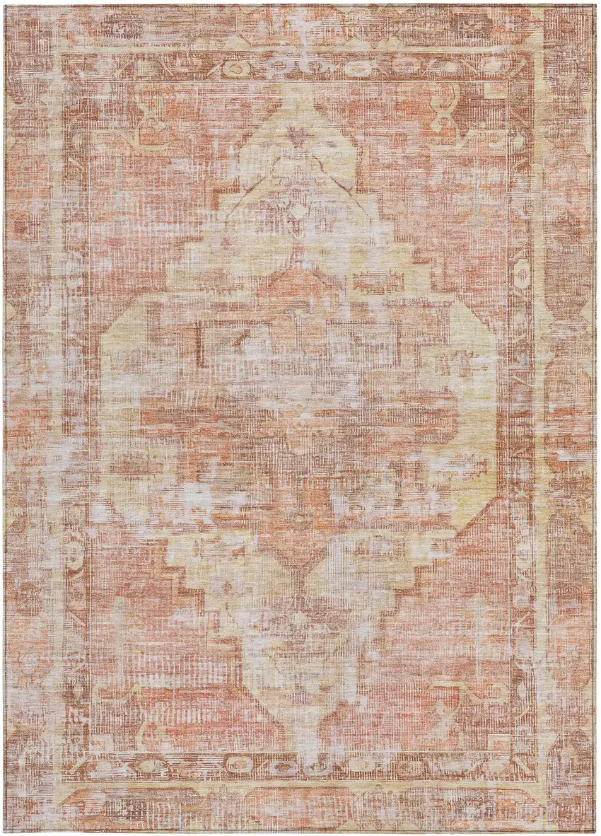 Terra Cotta Ivory And Wheat Oriental Washable Indoor Outdoor Area Rug Photo 5